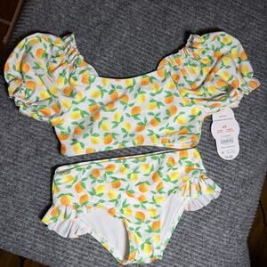 Wonder Nation Baby Girls 4T Swimsuit 2 Piece Lemon Print Short Sleeve NWT